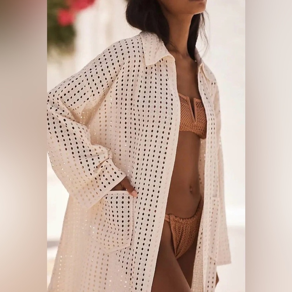 Anthropologie Collared Eyelet Duster – One Size (Ivory)